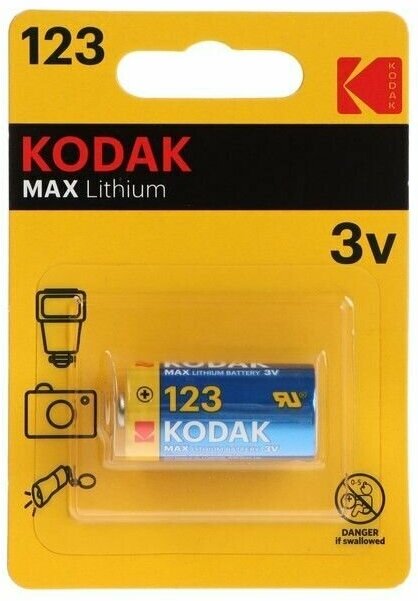 Батарейки литиевая Kodak Max, CR123-1BL, 3В, блистер, 1 шт.