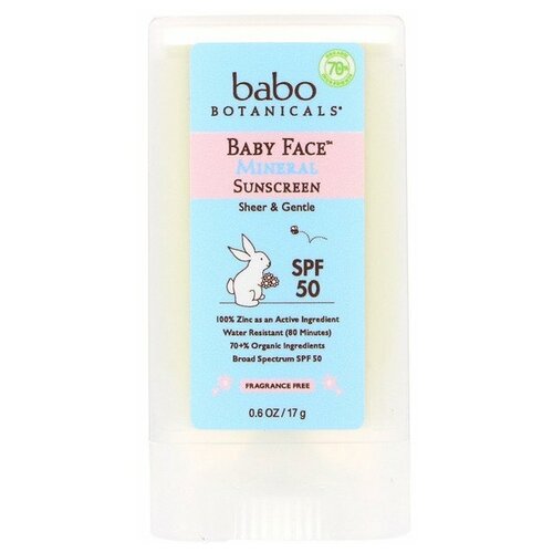 Babo Botanicals / Baby Face / защита от солнца на минеральной основе в виде стика / SPF 50 / 17 г