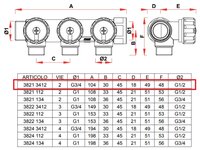 Коллектор проходной регулируемый FAR Multifar (3821 3412) 3/4" НР-ВР, 2 отвода 1/2" евроконус