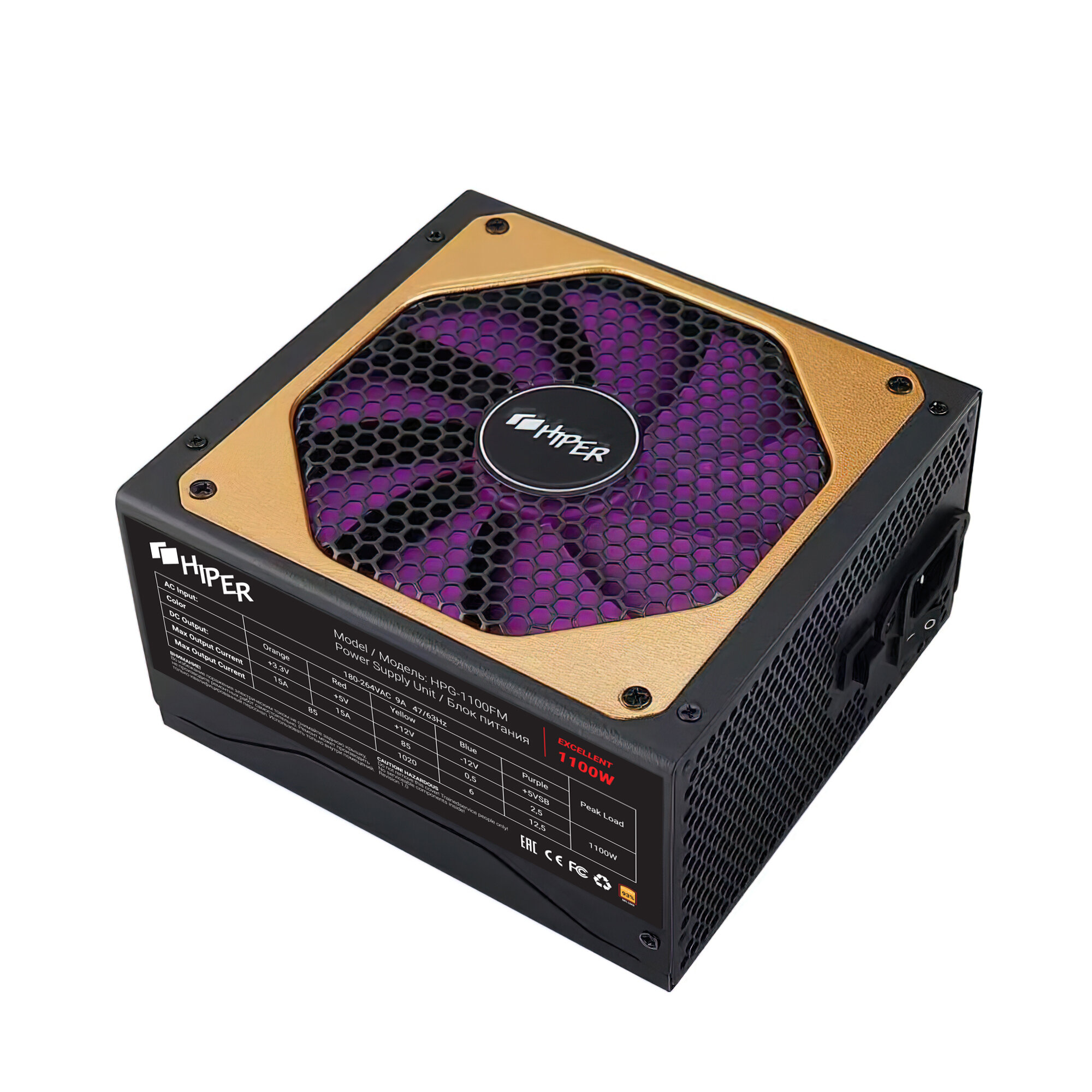 Блок питания ATX HIPER 1100W, 80+Gold, APFC, 140mm fan, full modular - фото №14