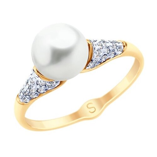 фото Кольцо из золота с жемчугом и фианитами 791079 sokolov