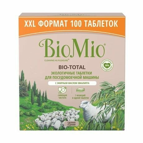 Таблетки для посудомоечной машины BioMio Bio-Total 7 в 1 с маслом эвкалипта, 100шт - фотография № 1