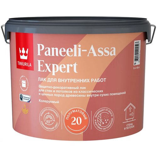 Лак для дерева Tikkurila Paneeli-Assa Expert (Панели-Ясся), акрилатный, полуматовый, база EP, 9 л лак акрилатный tikkurila