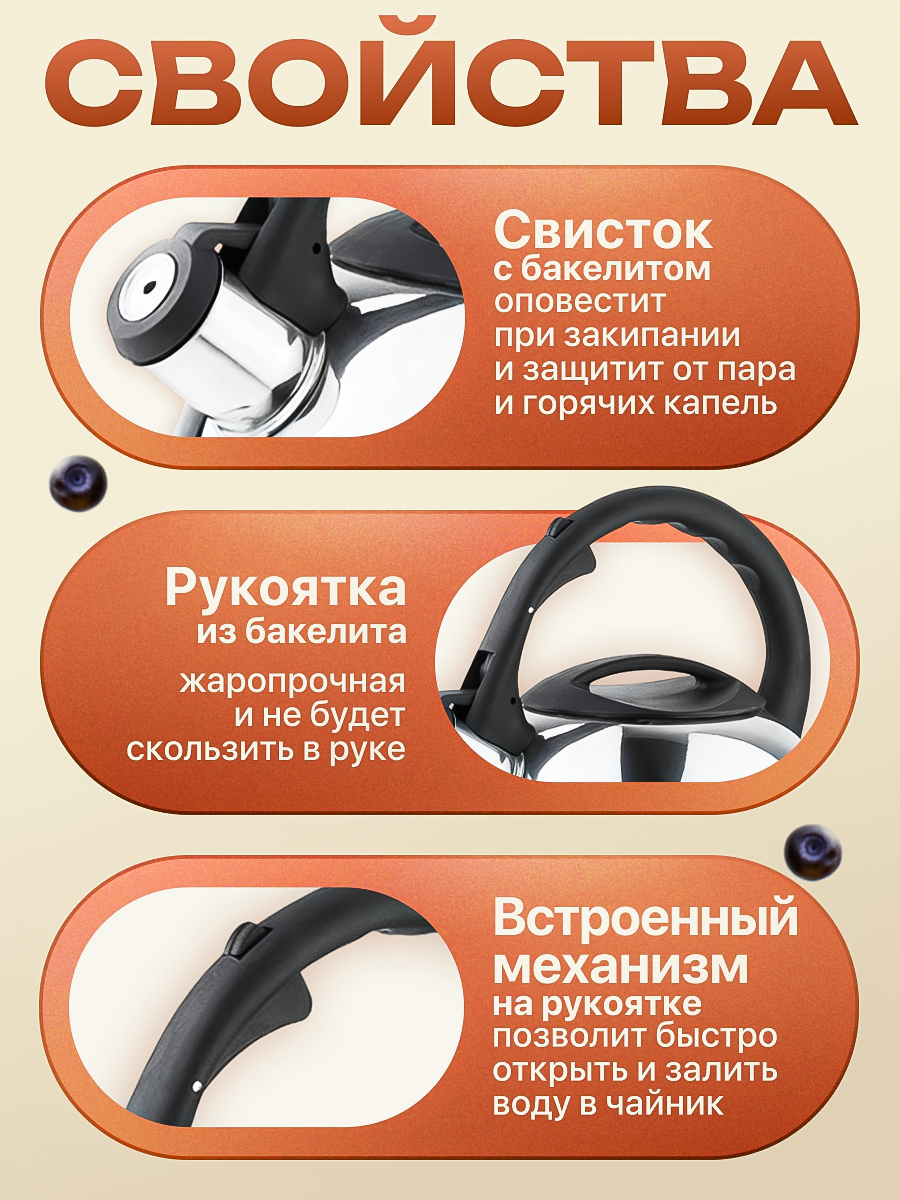 Чайник со свистком PERFECTO LINEA Magnum 2,5 л из нержавеющей стали (52-025018) — фото 1