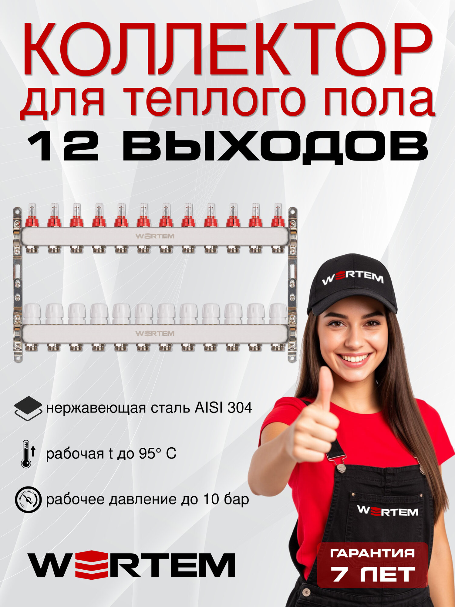 Коллектор для теплого пола на 12 выходов с расходомерами WERTEM