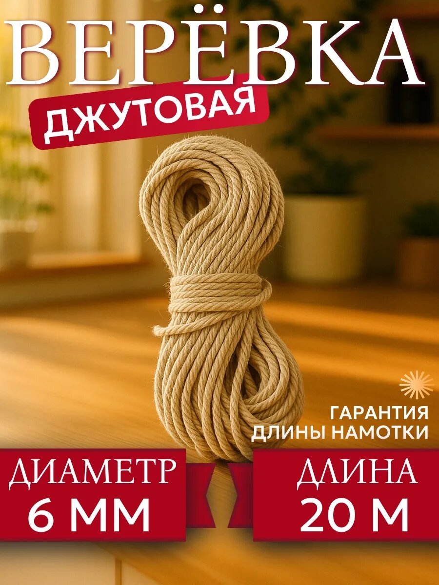 Канат шпагат TODA ALMA  джутовый  светло коричневый  20м  6мм