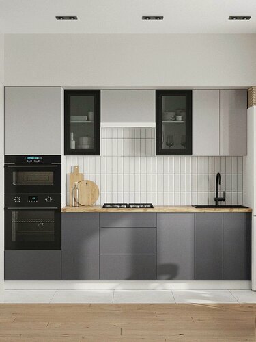 Изображение товара Кухонный гарнитур Тандем 2.6 м, мебель для дома и кухни, Белый / Черный матовый / Графит