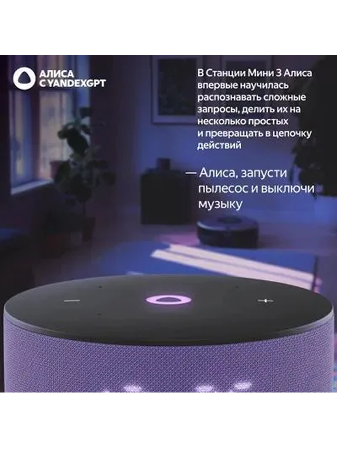 Умная колонка Яндекс Станция Mini 3 purple, 12Вт, поддержка потоковых сервисов, управление голосом — фото 1