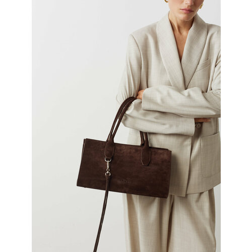 Сумка тоут Afina 770, фактура бархатистая, горький шоколад