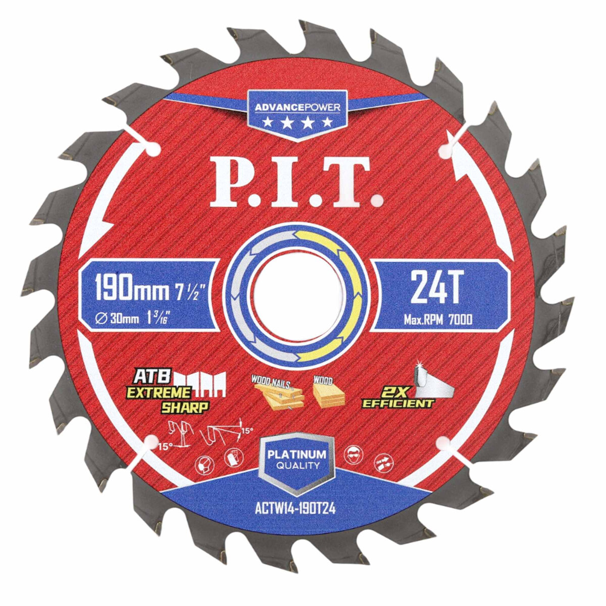 Диск пильный по дереву ADVANCE 190x30x1.4 мм 24T P.I.T. ACTW14-190T24