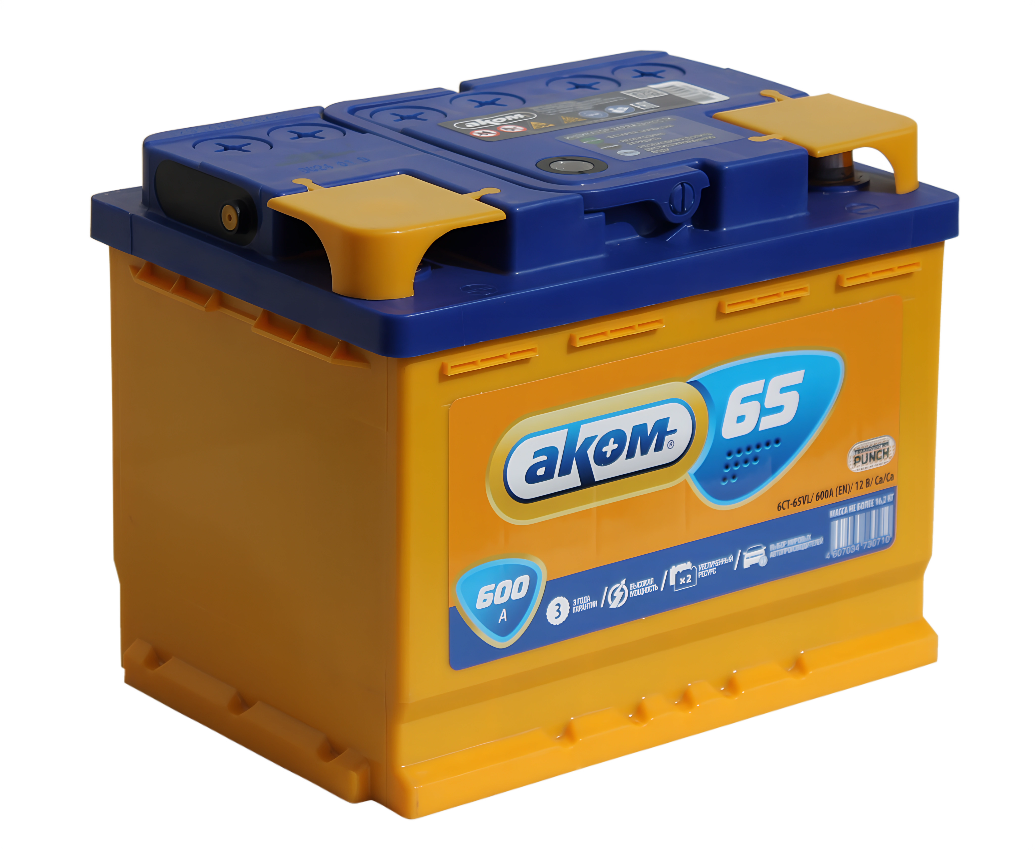 Аккумулятор AKOM 65 Ач 600 А (242х175х190) обратная полярность
