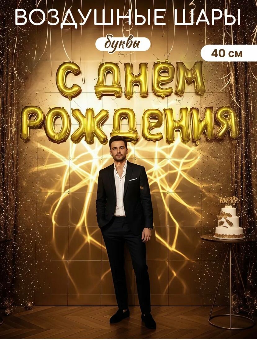 Набор воздушных шаров растяжка С Днем Рождения Набор шаров-букв (41 см)-"С Днем Рождения", Золото