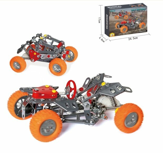 Конструктор DIY Model гоночный авто 2в1 металлический 147 деталей с иннерционным механизмом
