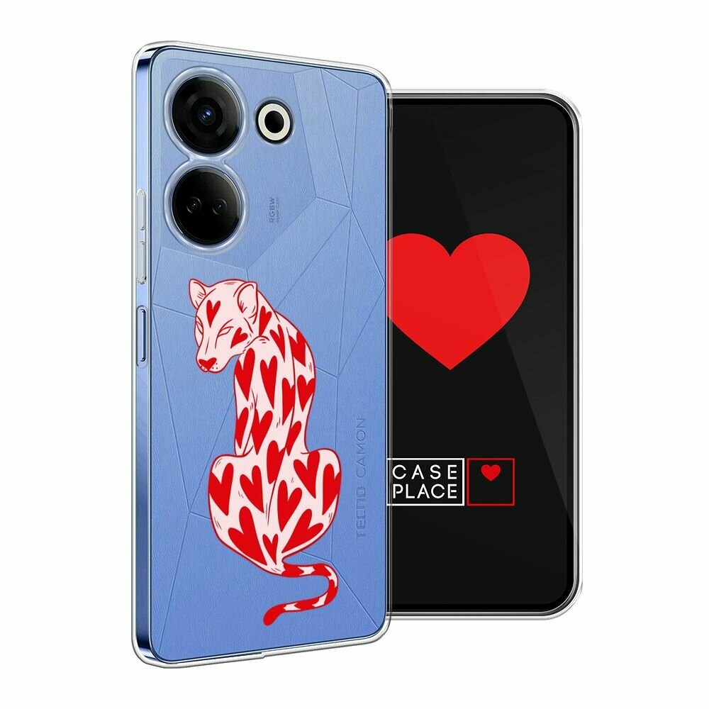 Чехол на Tecno Camon 20/20 Pro 4G / Текно Камон 20/20 Pro 4G с принтом "Heart panther 2 - 14 февраля", прозрачный — фото 1