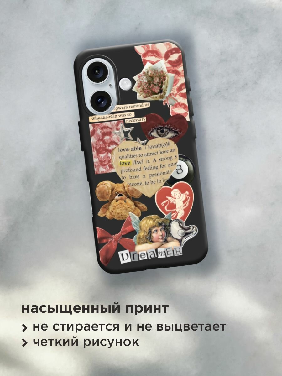 Чехол на Apple iPhone 16 / Айфон 16 с принтом "Поцелуи и сердца 4" — фото 1