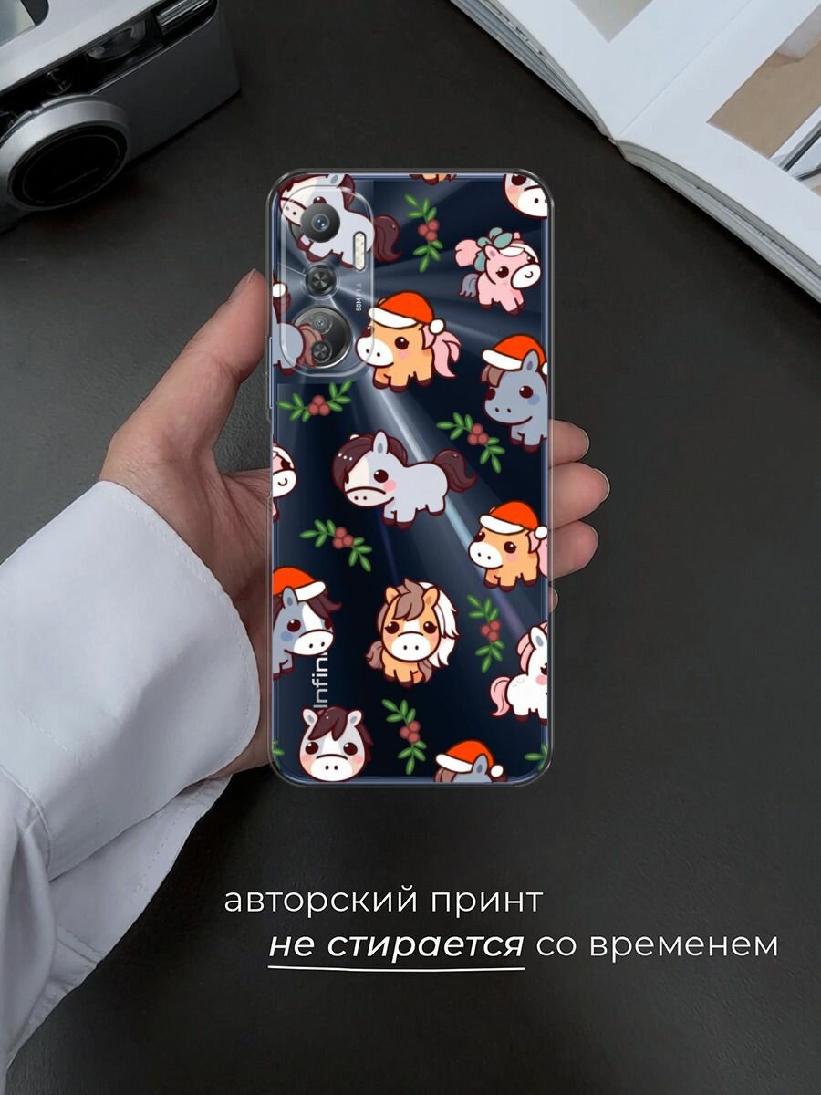 Чехол на Infinix Hot 20 4G / Инфиникс Хот 20 4G с принтом "Милые лошадки паттерн", прозрачный — фото 1