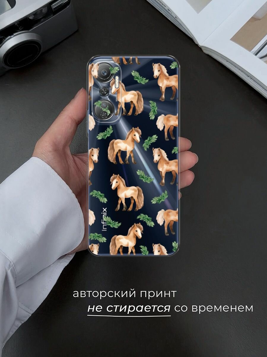 Чехол на Infinix Hot 20 4G / Инфиникс Хот 20 4G с принтом "Милый жеребенок паттерн", прозрачный — фото 1