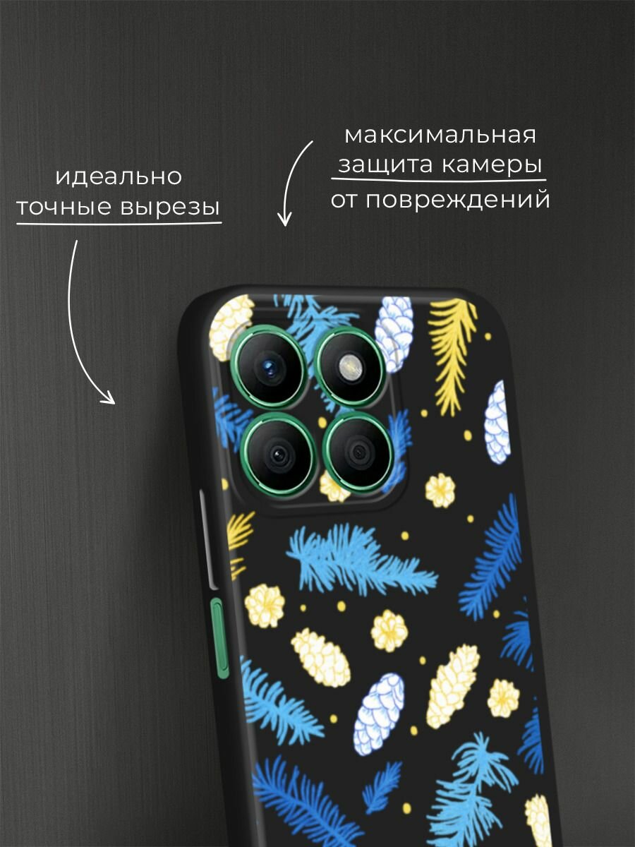 Черный матовый чехол на Honor X8B / Хонор X8B с принтом "Елки и шишки" — фото 1