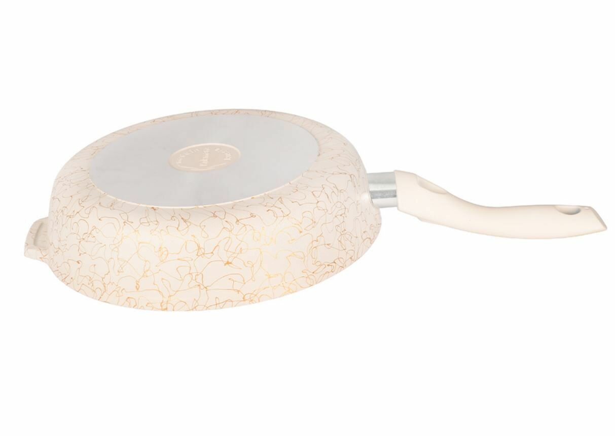 Сковорода глубокая 280мм с ручкой, со стекл. крышкой, АП линия "Грация" (белый/золото) — фото 1