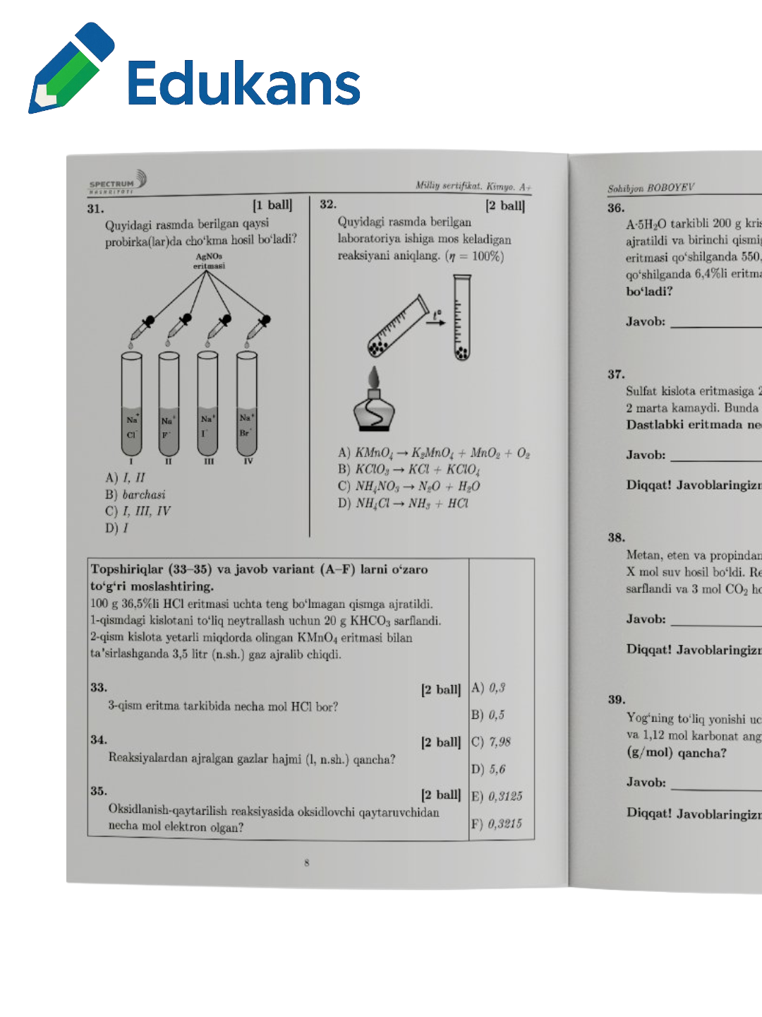 Миллий Сертификат Кимё А+ | Сохибжон Бобоев — фото 1