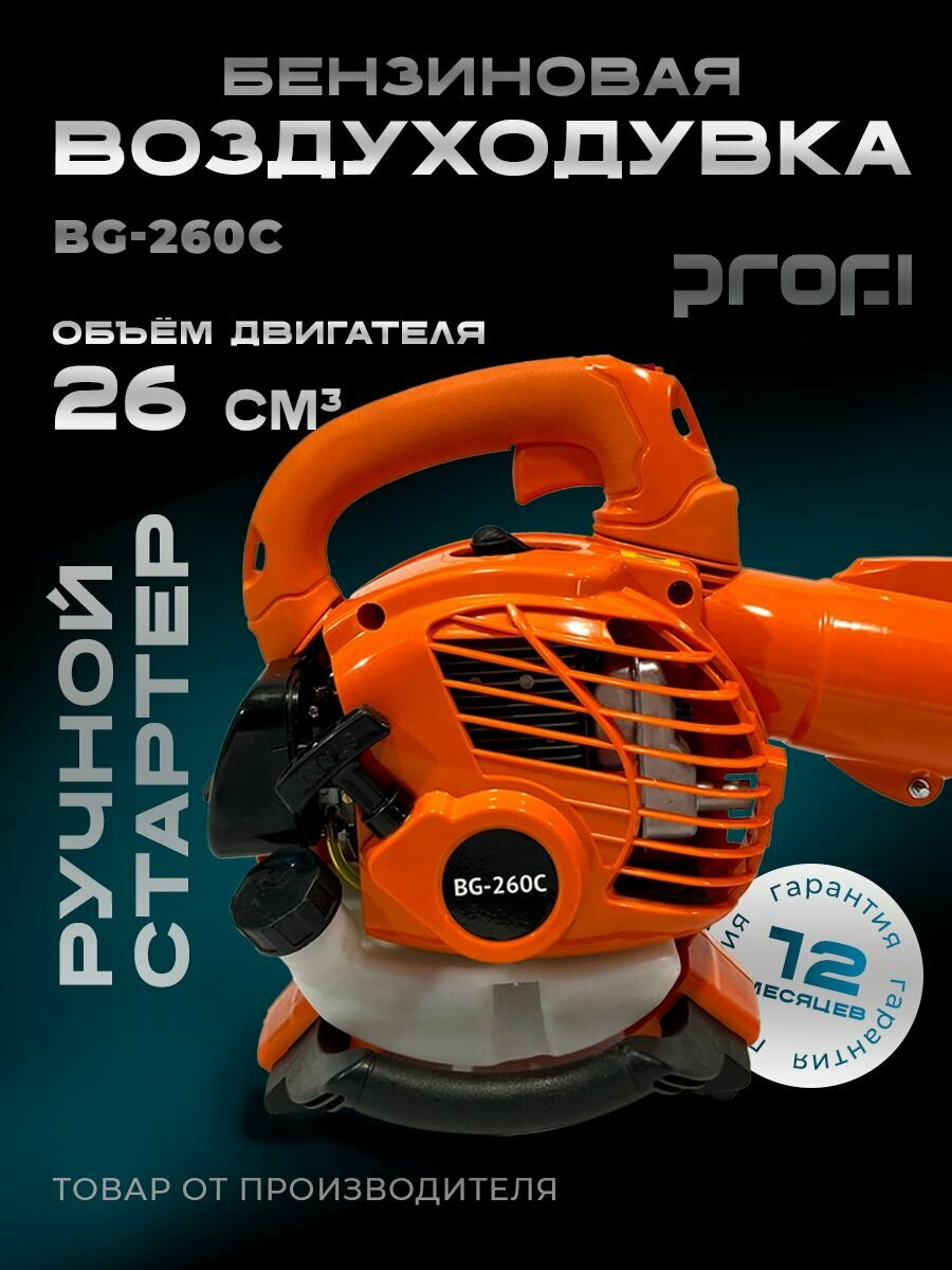 Воздуходувка PROFI BG-260C, бензин, мусоросборник, 1,02 кВт, оранжевая