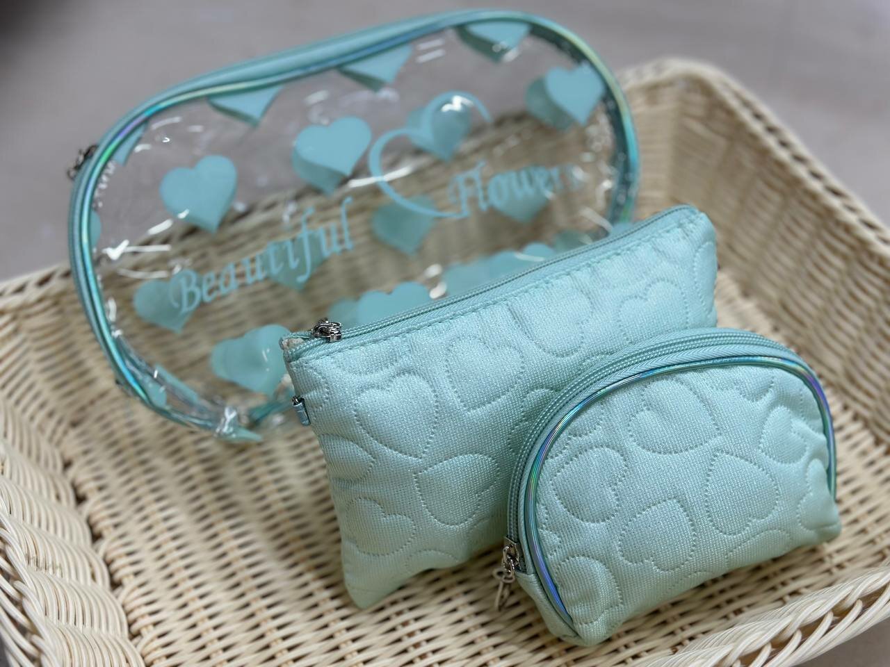 Комплект косметичек ширина: 8 см., высота: 13 см., длина: 15 см., , бирюзовый — фото 1