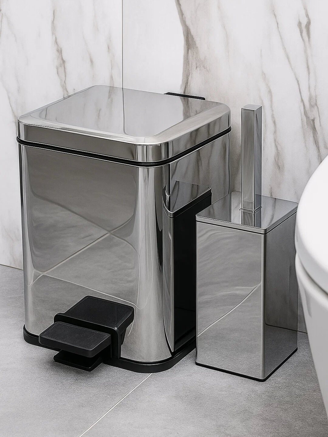 Комплект для ванной: ведро с педалью и держатель для ершика