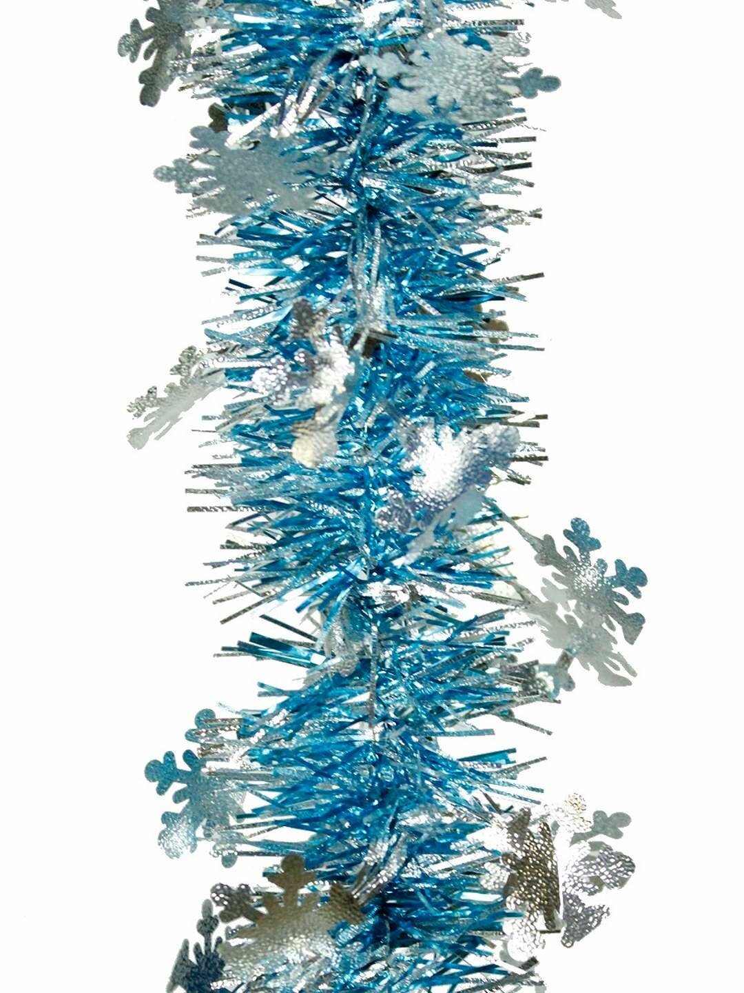 Голубая мишура длиной 1,8 м со снежинками — волшебное зимнее украшение.