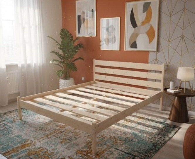 Кровать двуспальная из массива 200х140 высокое изголовье