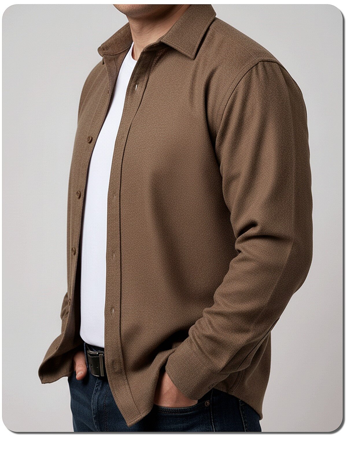 Рубашка Westcolor Мужская рубашка с длинным рукавом приталенная темная сорочка на пуговицах рубаха на любой сезон бежевая однотонная без карманов утепленная теплая рубашка Slim fit с приталенным кроем зауженная размер 6XL бежевый