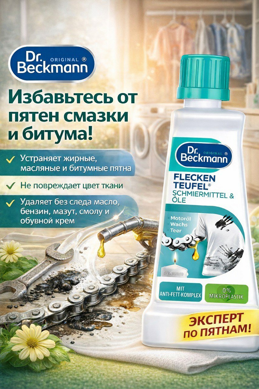 Пятновыводитель Dr. Beckmann Эксперт, для удаления пятен от смазки, битума, бензина и масла. 50мл,