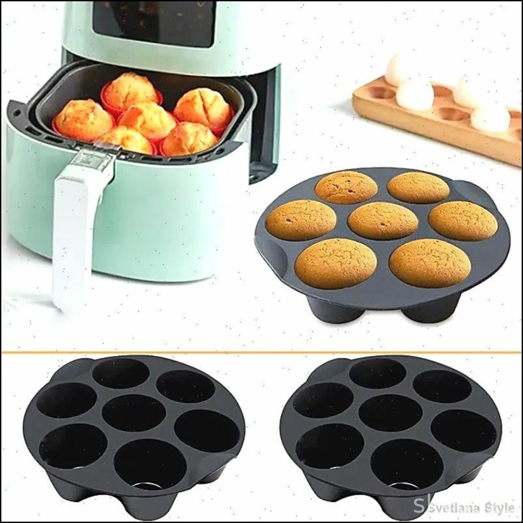Силиконовая форма для кексов с 7 чашками, пищевая, до +230°C, моется в посудомойке, универсальная для выпечки
