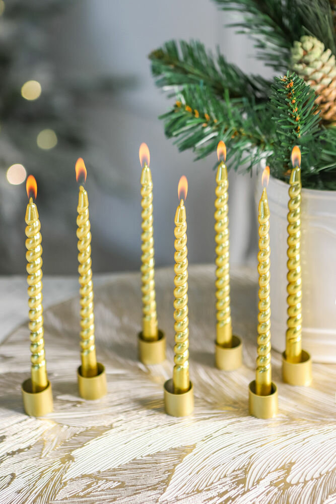 Набор витых свечей реторсо, золотой металлик, 17 см, 10 шт, Koopman International S37700290-2