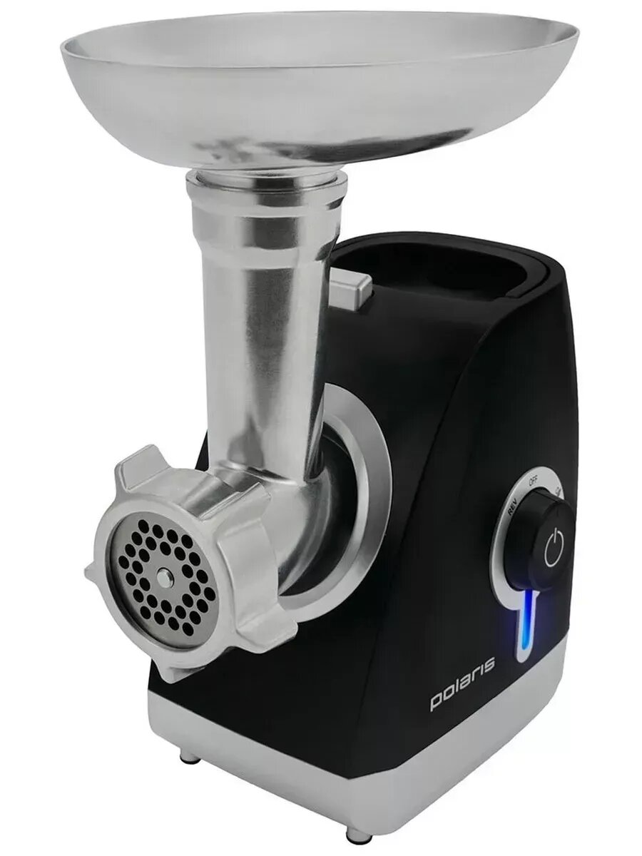 Мясорубка Polaris PMG2027L черный, реверс, пластик, 2000Вт, 3 насадки, 2 кг/мин