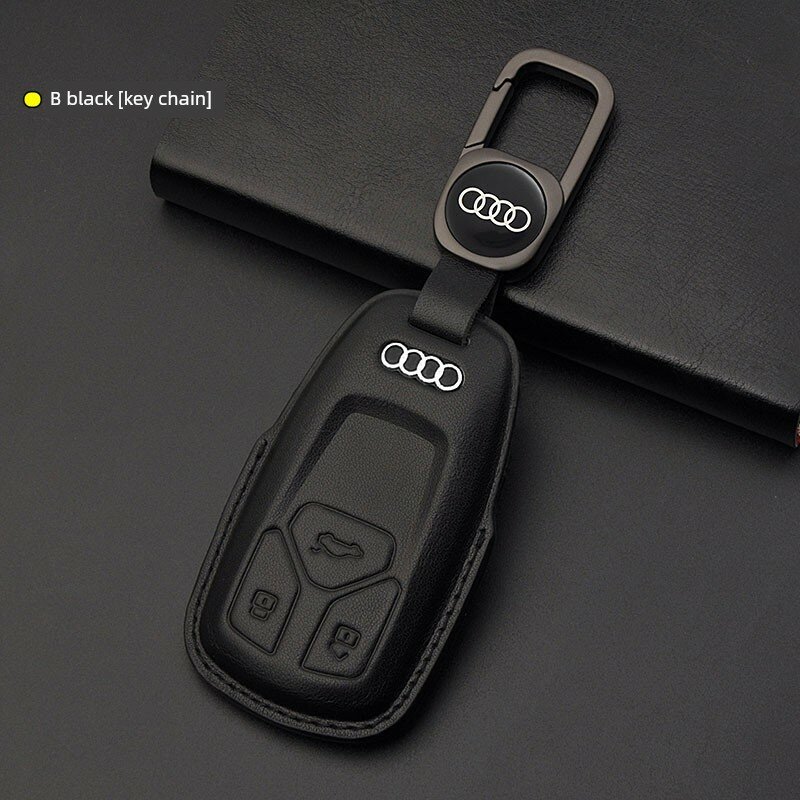 Чехол для ключей из натуральной кожи Audi A8L, черный, защелка с кольцом