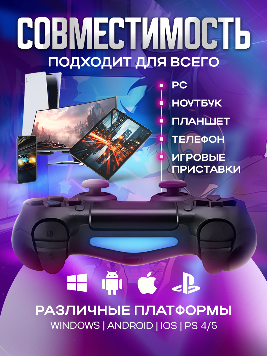 Беспроводной геймпад для PS4, джойстик для ПК, геймпад для ПК и консоли, черный — фото 1