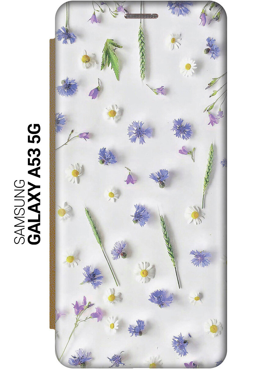 Чехол-книжка на Samsung Galaxy A53 5G / Самсунг А53 5Г с рисунком "Ромашки и колоски" черный