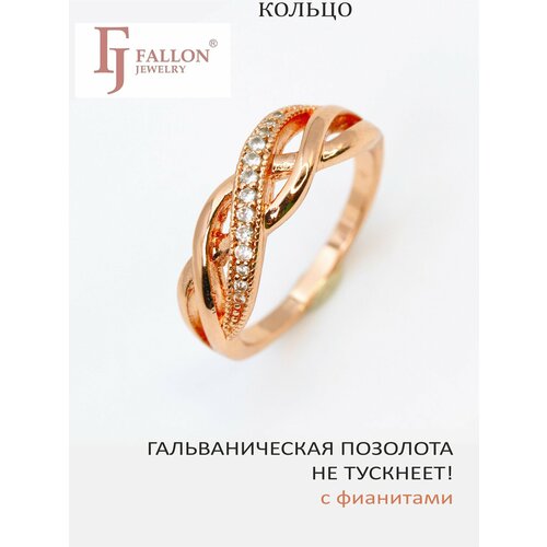 фото Кольцо плетеное fj fallon jewelry, фианит, искусственный камень, размер 17, бесцветный, золотой