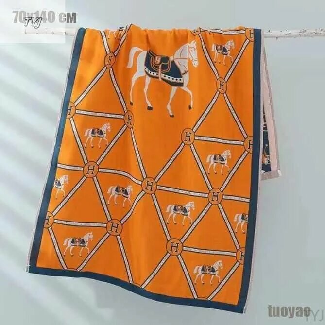 Полотенце банное, Хлопок, 70x140 см, белый, оранжевый, 1 шт.