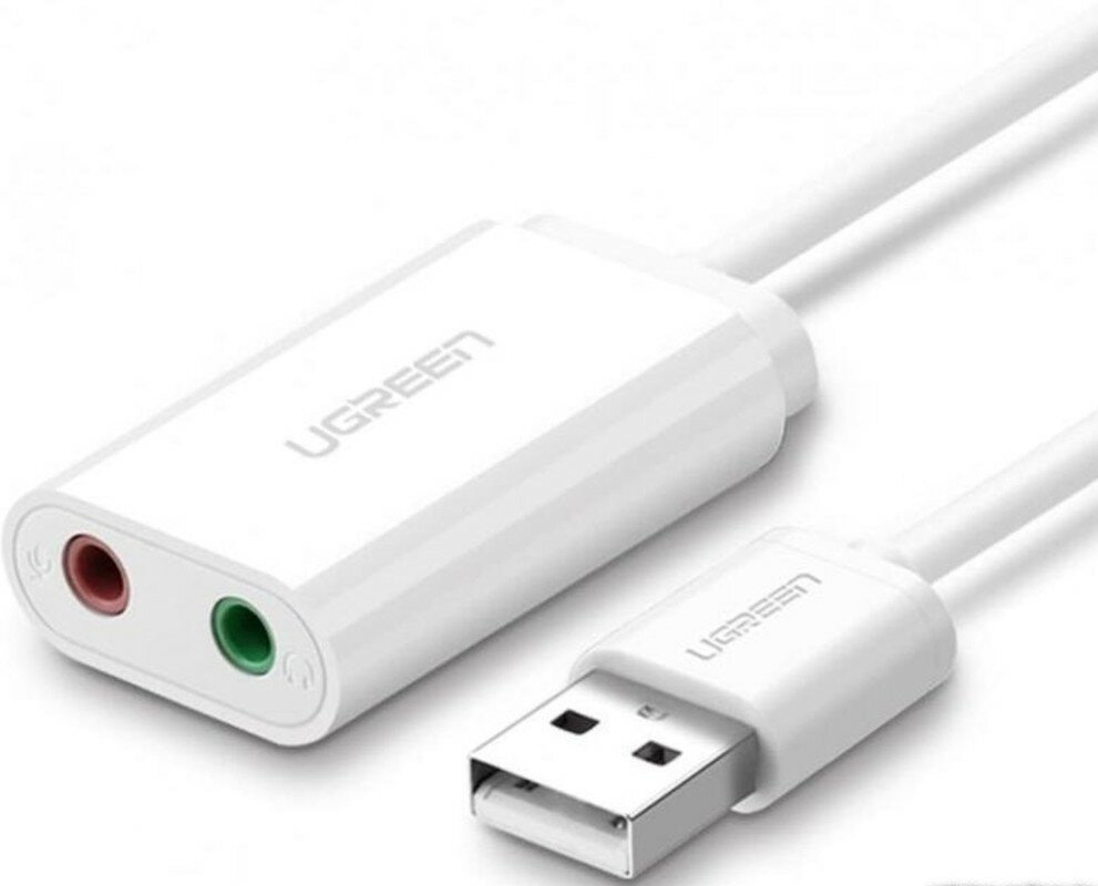 Внешняя звуковая карта UGREEN US205 (30143) USB 2.0 External Sound Adapter. Длина: 15см. Цвет: белый