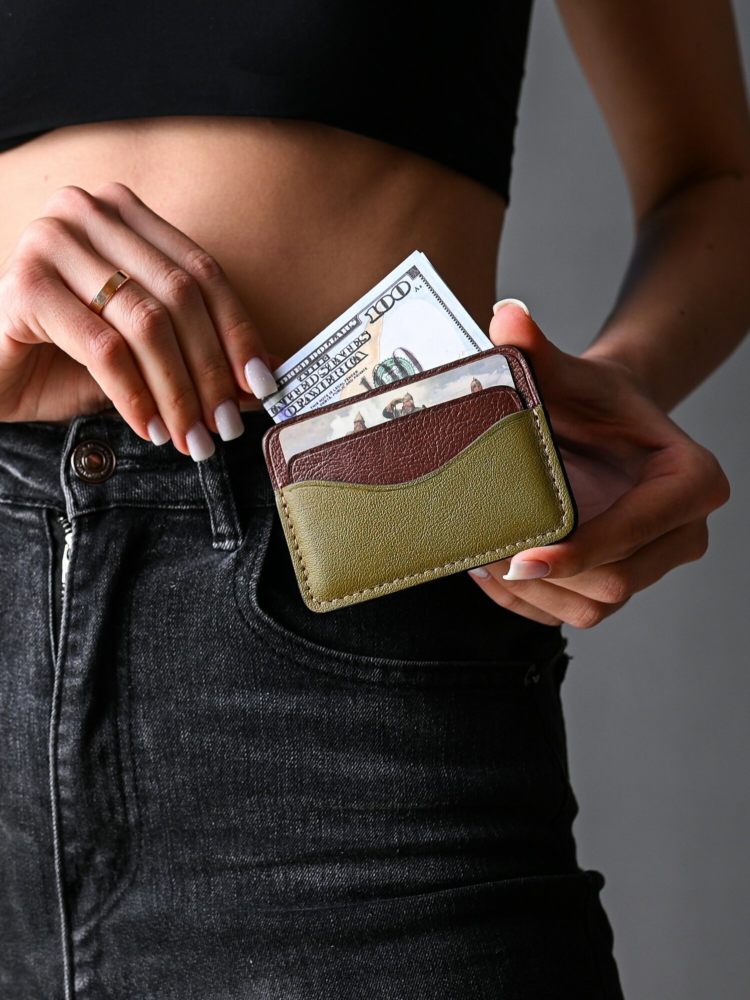 Картхолдер Стайл Групп, фактура матовая, гладкая, коричневый/зеленый