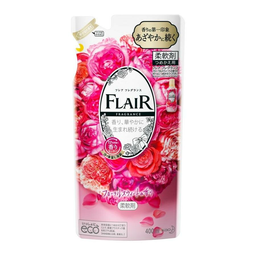 KAO Flair Floral Suite Арома люкс Кондиционер для белья аромат Сладкий цветок сменная упаковка 400мл