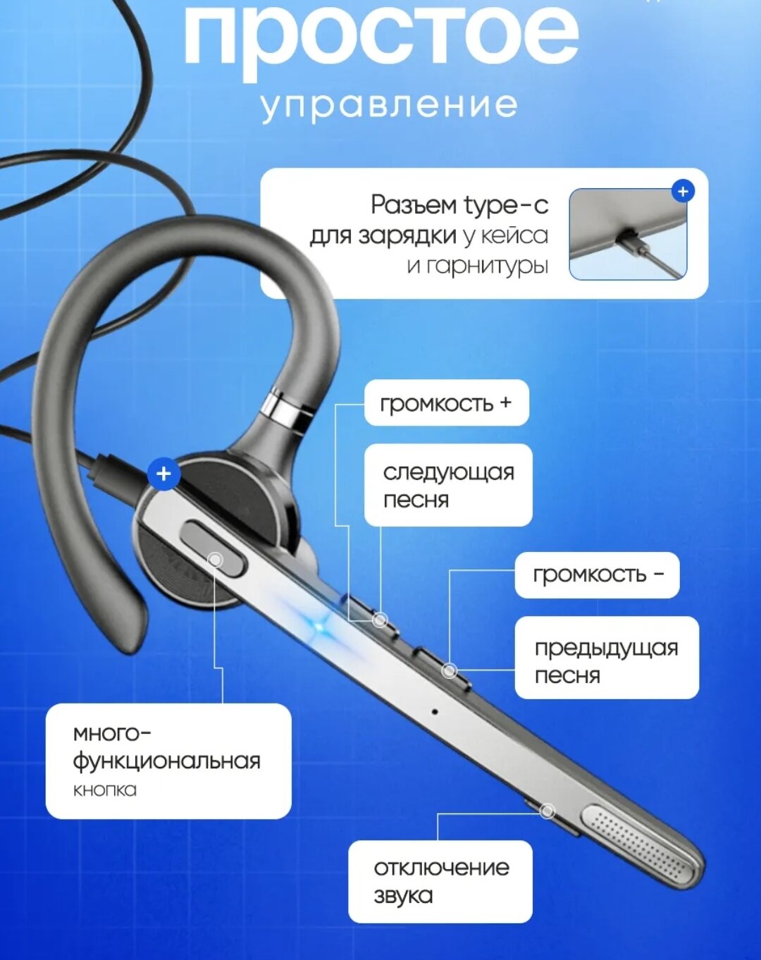 Гарнитура для телефона New Bee M 53, bluetooth, шумоподавление, влагозащита, с зарядным кейсом, черная — фото 1
