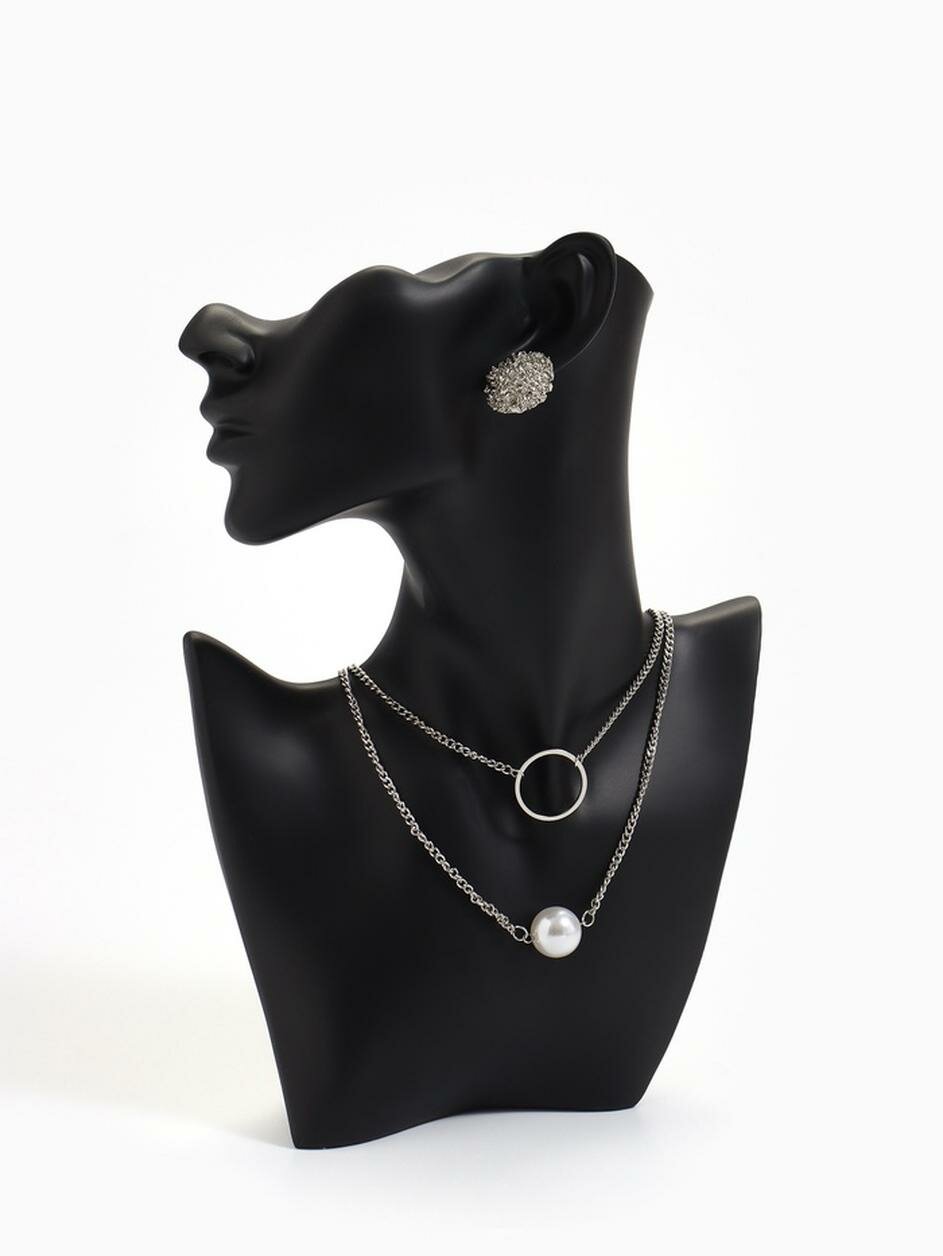 Бюст для украшений QF, пол-лица, отверстие под серьгу, 18×7×28, чёрный