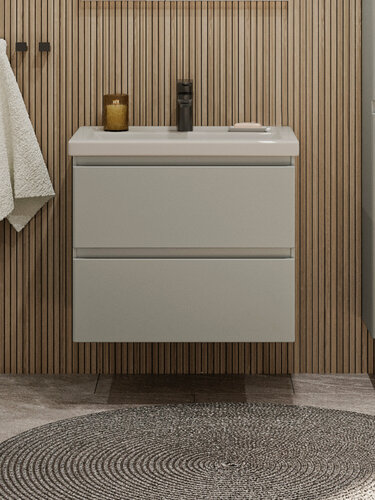 Изображение товара Тумба подвесная SanStar Riana 50 с раковиной Фостер 50 (комплект) для ванной комнаты, грей