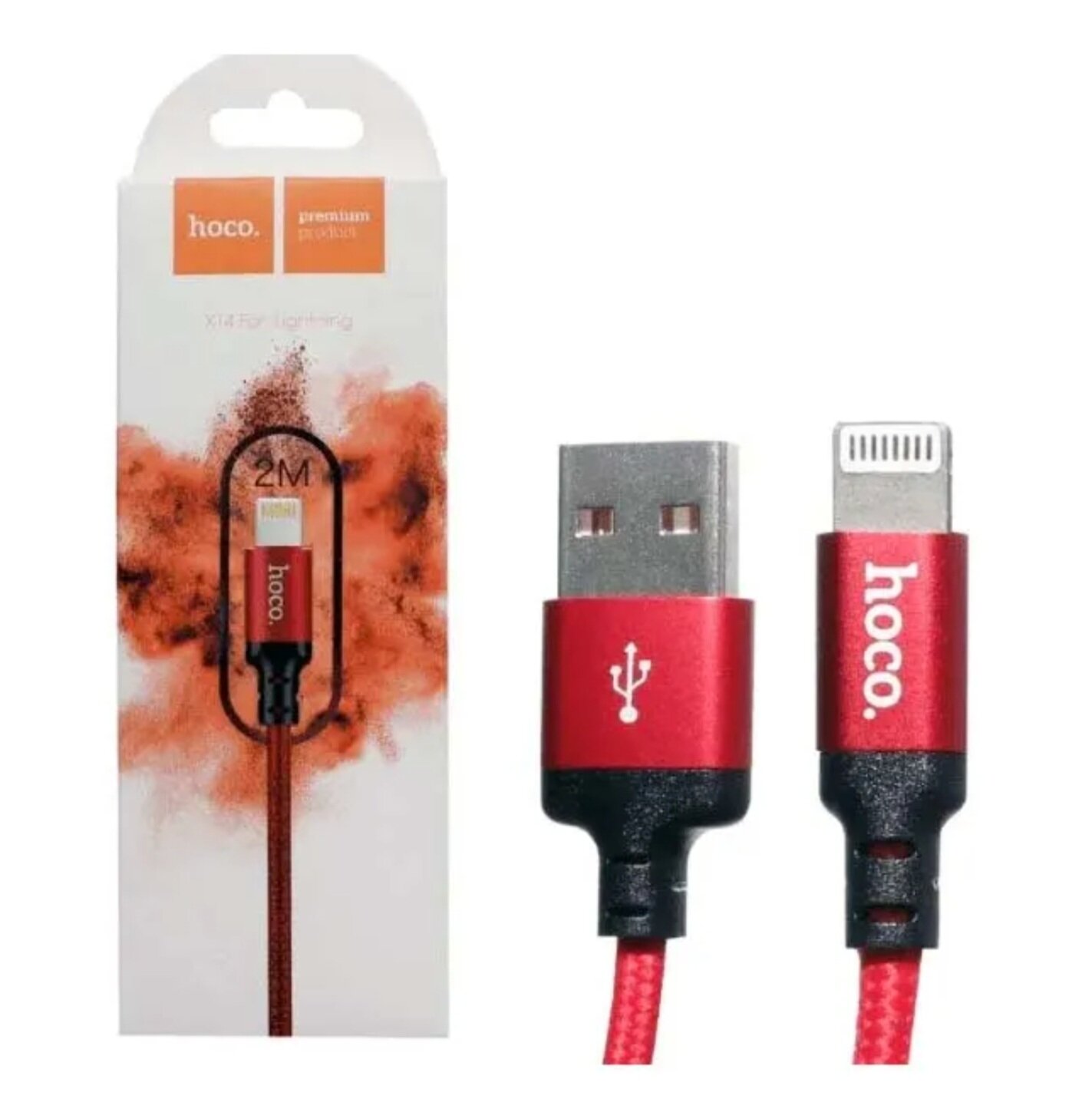 Кабель Hoco X14 для iPhone питание интерфейс 2 м красный