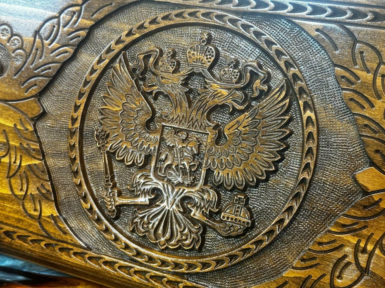 Резные нарды Handle Brand "Герб России", ручная работа, дерево, складная, с резьбой, 60х60 см — фото 1