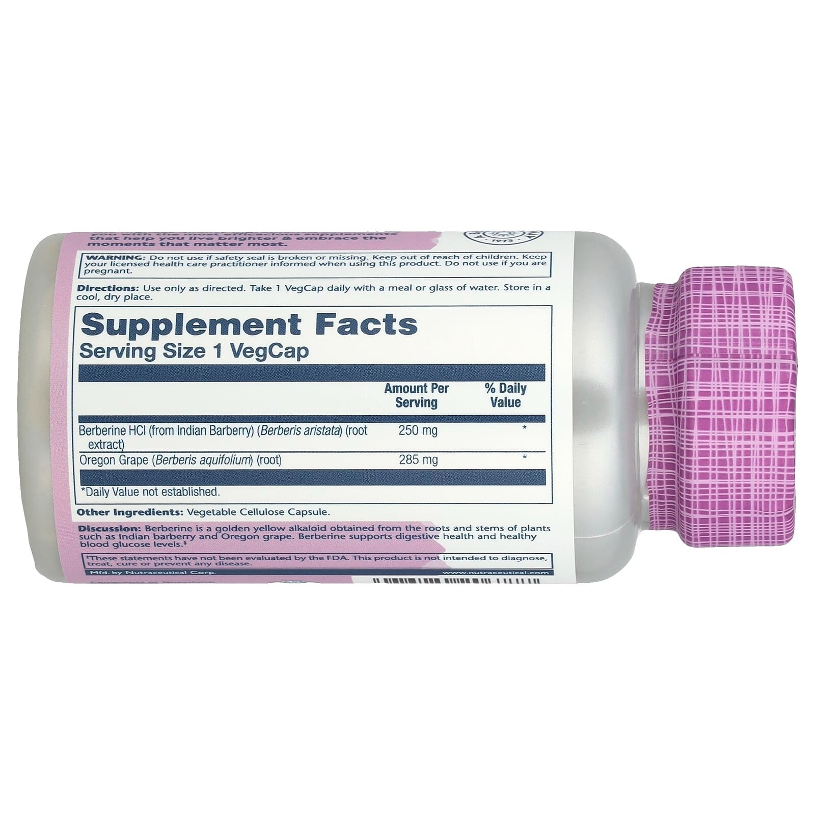 Berberine Solaray 250mg N60 Пищевая добавка, капсулы для сахара и метаболизма,60 капсула — фото 1