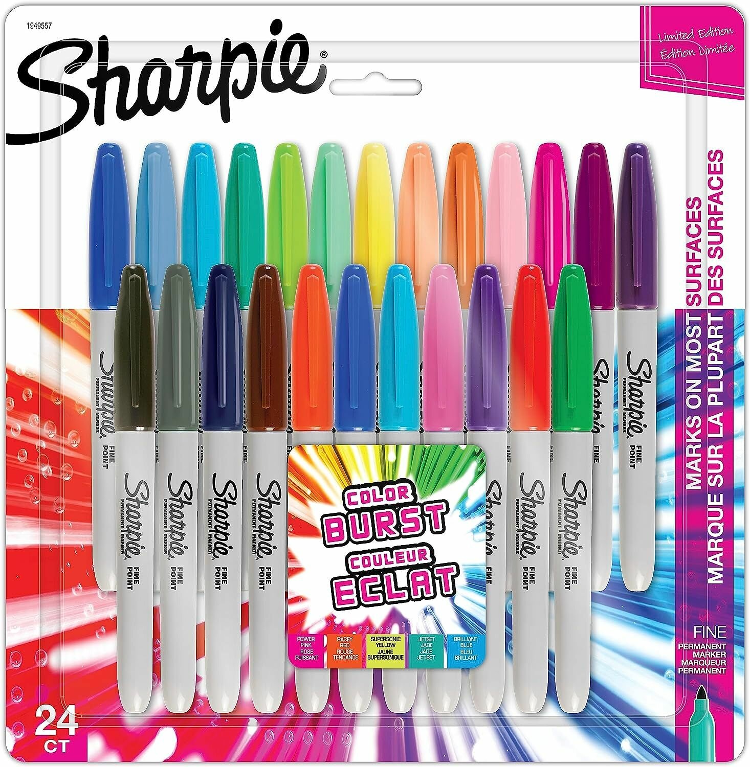 Перманентные маркеры SHARPIE Color Burst, Fine Point, Assorted, 24 штуки (1949557)