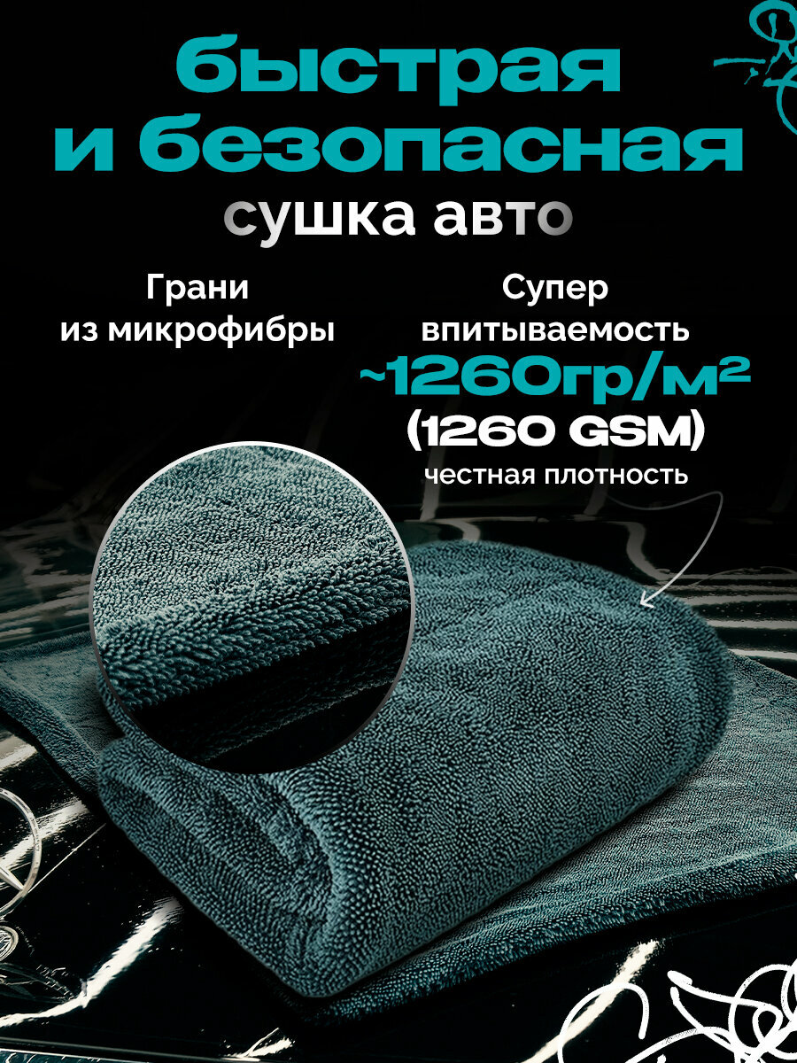 Двусторонняя микрофибра для авто 50x70 см 1260 GSM AutoForce — фото 1